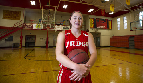 Steve Griffin  |  The Salt Lake Tribune


 Judge Memorial Catholic High School basketball player Kailie Quinn in the school's gym in Salt Lake City Thursday, April 3, 2014.