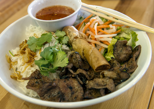 Keith Johnson | The Salt Lake Tribune

The grilled pork and egg roll vermicelli bowl at the Noodle and Chopstick restaurant in West Valley City.
