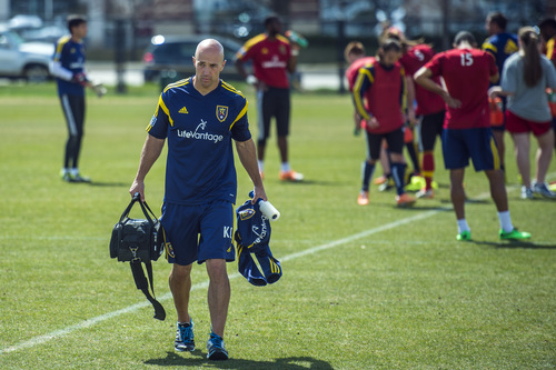 Chris Detrick  |  The Salt Lake Tribune
Real Salt Lake Assistant Athletic Trainer Kevin Christen during a practice at America First Field Wednesday April 9, 2014.