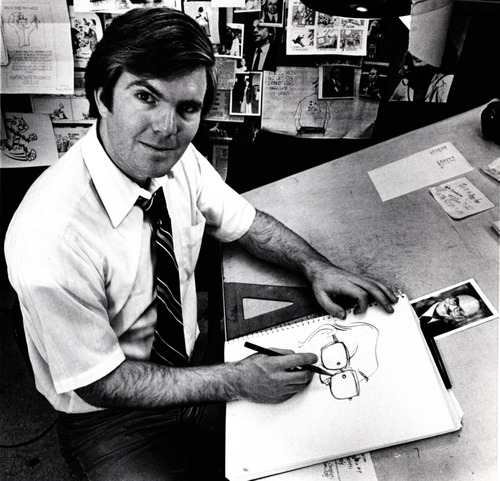 Pat Bagley at work in this undated photo from the Tribune's archive.