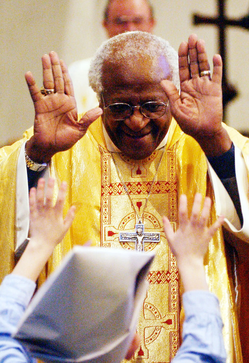 Archbishop Desmond Tutu was a participant in the Opening Ceremony of Salt Lake City's 2002 Winter Olympics, and later preached (as well as talking with The Salt Lake Tribune) on forgiveness. (AP PHOTO/POOL, KEVIN LEE)