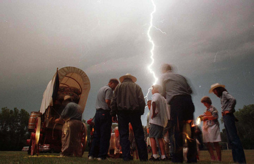 Rick Egan  |  Tribune file photo
Tribune reporters and photographers followed the four-month-long 1997 Mormon Wagon Train re-enactment from Illinois to Salt Lake City, writing about it daily ó and producing special sections periodically.