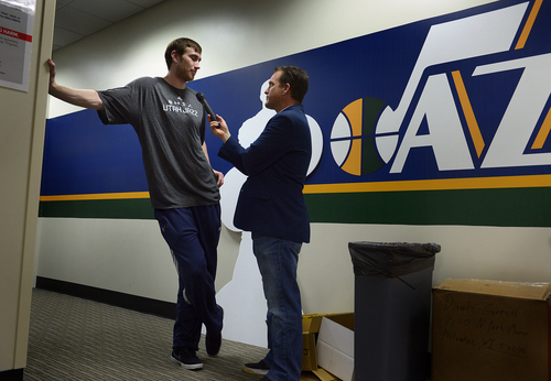 Scott Sommerdorf   |  The Salt Lake Tribune
Utah Jazz guard Gordon Hayward is interviewed in the Jazz locker room on the day the Jazz clean out their lockers after a disappointing 25-57 season, Thursday, April 17, 2014.