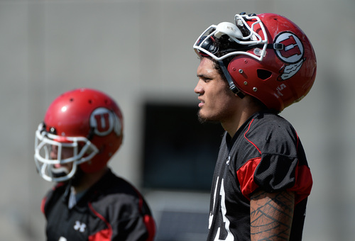 Franciso Kjolseth  |  The Salt Lake Tribune
Uaea Masina waits his turn on the field as the University of Utah football team gets ready for the season during Spring practice at the Spence Eccles Football Facility on Thursday, April 17, 2014.