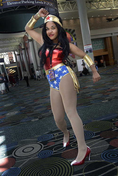 Scott Sommerdorf   |  The Salt Lake Tribune
Laura Fishbaugh as Wonder Woman at the opening day of Salt Lake Comic Con, Thursday, April 17, 2014.