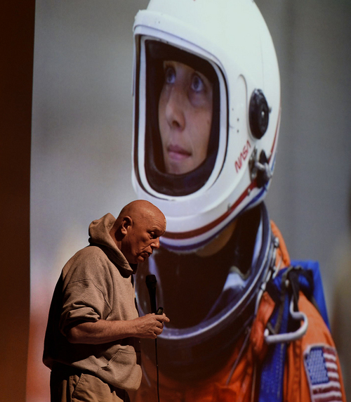 Scott Sommerdorf   |  The Salt Lake Tribune
NASA astronaut Story Musgrave, speaks to Copper Mountain Middle School students from the MESA (Mathematics Engineering Science Achievement) Club about his career. He stressed the idea of being ready to take advantage of the opportunity that tomorrow brings, Wednesday, April 16, 2014.