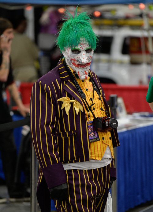Franciso Kjolseth  |  The Salt Lake Tribune
Adam Galloway strikes a pose as the "Joker from Arkum City," as thousands of fiction fans from near and far gather at the  Salt Palace Convention Center for day two of Salt Lake Comic Con's FanX.