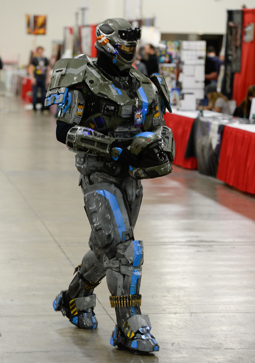 Franciso Kjolseth  |  The Salt Lake Tribune
James Louis Schmidt as "Halo's Reach Spartan," joins the thousands of fiction fans from near and far gathered at the  Salt Palace Convention Center for day two of Salt Lake Comic Con's FanX.