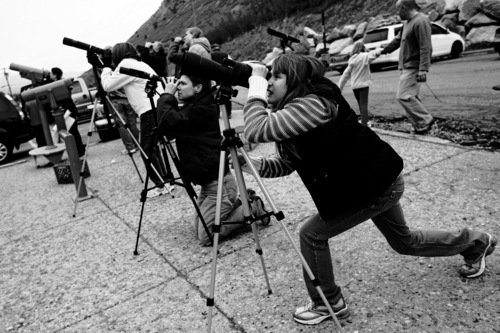 Chris Detrick |  Tribune file photo
Sophie Gauthier uses a telescope to help look for mountain goats at the mouth of Little Cottonwood Canyon in 2009. The Utah Division of Wildlife Services is once again inviting the public to observe mountain goats using provided binoculars and spotting scopes. This year's viewing party is April 20, 2013.