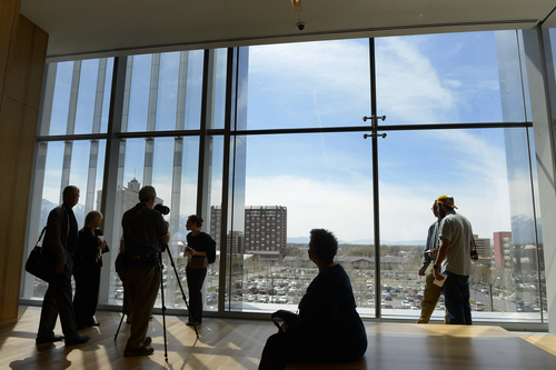 Scott Sommerdorf   |  The Salt Lake Tribune
Looking south through one of the large windows in a waiting area outside one of the courtrooms of the new Salt Lake City federal courthouse, Wednesday, April 9, 2014.