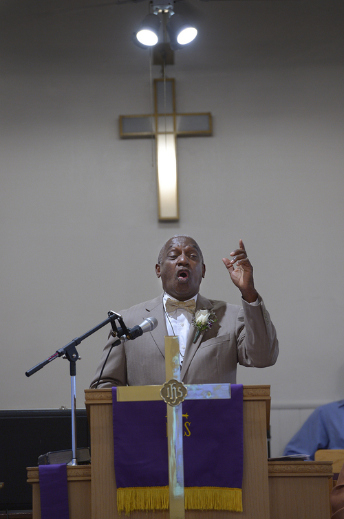Scott Sommerdorf   |  The Salt Lake Tribune
The Rev. France Davis of Calvary Missionary Baptist spoke at an interdenominational sunrise service Easter Sunday, April 20, 2014 at the Trinity African Methodist Episcopal Church in downtown Salt Lake City. The service included members of United Methodist, Episcopal, and Calvary Baptist.