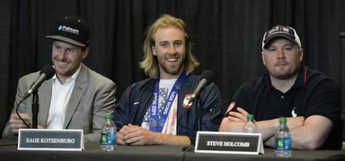 Steve Griffin  |  The Salt Lake Tribune

Olympians Ted Ligety, Sage Kotsenburg, and Steve Holcomb answer questions during press conference in advance of the Governor's State of Sport Awards at EnergySolutions Arena in Salt Lake City, Utah Tuesday, April 22, 2014.