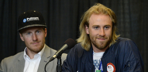 Steve Griffin  |  The Salt Lake Tribune

Olympians Ted Ligety and Sage Kotsenburg answer questions during press conference in advance of the Governor's State of Sport Awards at EnergySolutions Arena in Salt Lake City, Utah Tuesday, April 22, 2014.