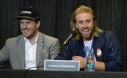 Steve Griffin  |  The Salt Lake Tribune

Olympians Ted Ligety and Sage Kotsenburg laugh as they answer questions during press conference in advance of the Governor's State of Sport Awards at EnergySolutions Arena in Salt Lake City, Utah Tuesday, April 22, 2014.