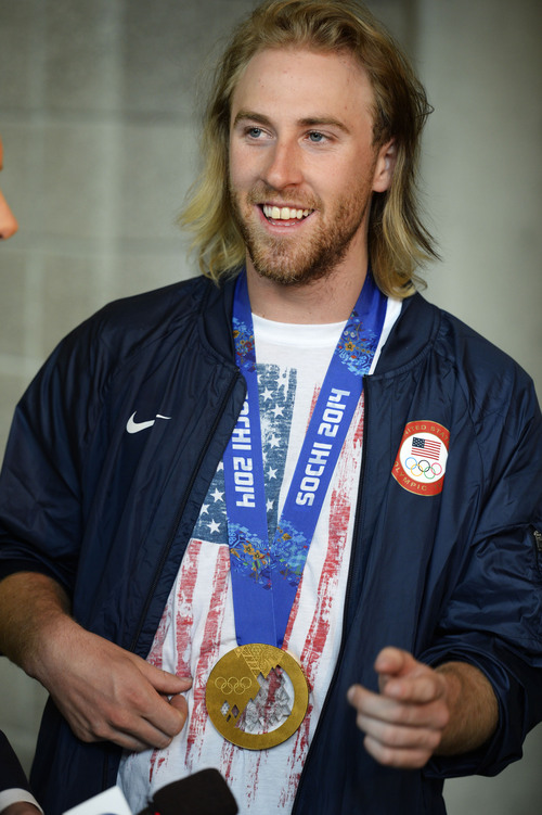 Steve Griffin  |  The Salt Lake Tribune

Olympian Sage Kotsenburg talks with the media during press conference in advance of the Governor's State of Sport Awards at EnergySolutions Arena in Salt Lake City, Utah Tuesday, April 22, 2014.