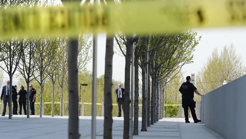 Steve Griffin  |  The Salt Lake Tribune


Authorities secure the plaza at Salt Lake Cityís new federal courthouse after a defendant was shot inside Monday morning in Salt Lake City, Utah Monday, April 21, 2014.