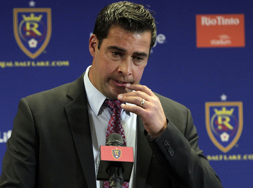 Leah Hogsten  |  The Salt Lake Tribune
Real Salt Lake assistant coach Jeff Cassar was named RSL's third head coach in the franchise's 10-year history, Thursday, December 19, 2013. Cassar becomes emotional, thanking former coach Jason Kreis for his mentoring for the past 7 years. The hiring comes less than two weeks after Kreis, Cassar's close friend and confidant, left RSL to accept the coaching position at MLS expansion club New York City FC.