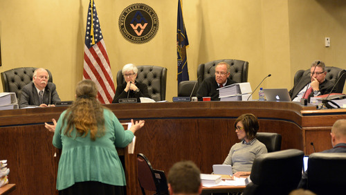 Al Hartmann  |  The Salt Lake Tribune
Attorney for West Valley City Martha Stonebrook speaks to the West Valley City Employment Commission Wednesday April 23 over police officer Shaun Cowley's appeal.   Cowley was fired over shooting and killing Danielle Willard and mishandling evidence.