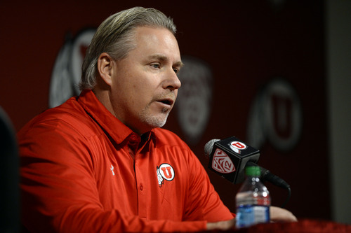 Francisco Kjolseth  |  The Salt Lake Tribune
Dave Christensen, Utah's newest offensive coordinator is introduced during a press conference at the University of Utah football practice facility on Tuesday, Jan. 7. 2014.