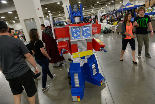 Franciso Kjolseth  |  The Salt Lake Tribune
Jordan Kapp as "Optimus Prime," joins in the fun at the Salt Palace Convention Center for day two of Salt Lake Comic Con's FanX.