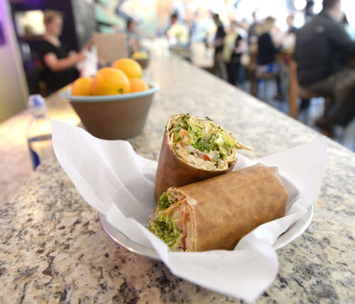 Al Hartmann  |  The Salt Lake Tribune
Chicken Street Cart Doner wrap served at Spitz's, a restaurant that opened about 6 months ago in downtown Salt Lake City.