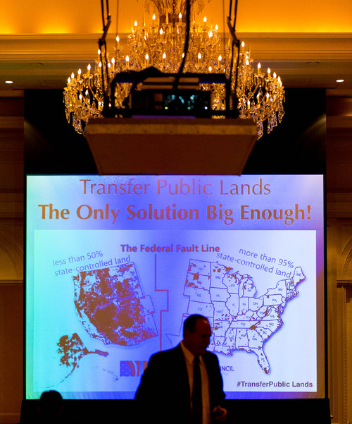 Trent Nelson  |  The Salt Lake Tribune
Utah Rep. Ken Ivory leads the panel, "The Transfer of Public Lands - The Only Solution Big Enough!" at the  Western Republican Leadership Conference at the Grand America Hotel in Salt Lake City, Friday April 25, 2014. Also on the panel, Rep. Keven Stratton, Nevada state Sen. Mark Hutchison and Montana state Sen. Jennifer Fielder.
