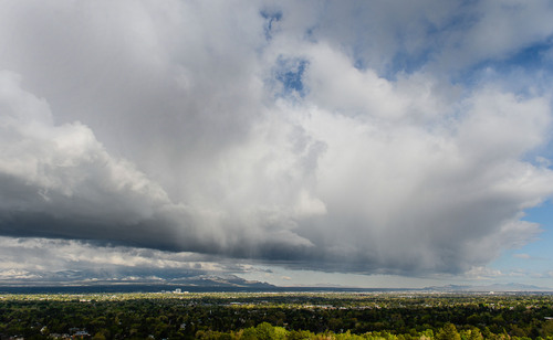 Franciso Kjolseth  |  The Salt Lake Tribune
Storm clouds move quickly through the Salt Lake valley on Monday, April 28, 2014, bringing rain, hail and snow to the upper elevations before clearing up for the rest of the week.