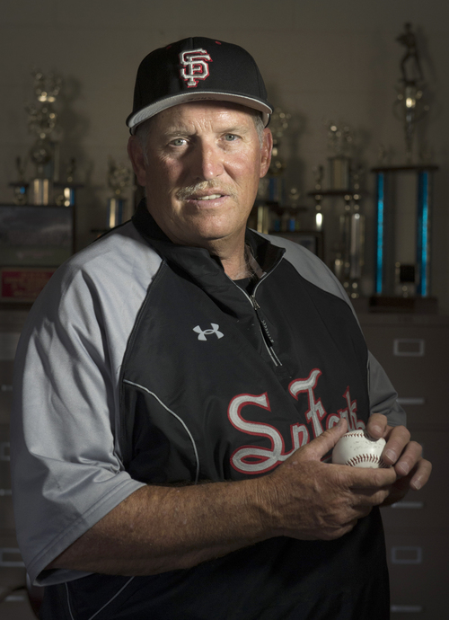 Rick Egan  |  The Salt Lake Tribune

Jim "Shoe" Nelson in his room at Spanish Fork High School, Friday, April 25, 2014. Nelson was a star athlete at Spanish Fork High and has coached at the school for the past 40 years, 30 years as the highly successful baseball coach.