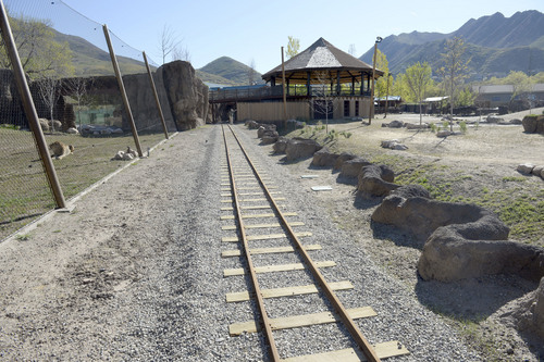 Al Hartmann  |  The Salt Lake Tribune
The miniature railroad will run past Hogle Zoo's Lions' HIll at left within the larger African Savannah exhibit.  Lions' HIll will open tomorrow and the larger part of African Savannah which will house giraffes and ostriches will open late May.