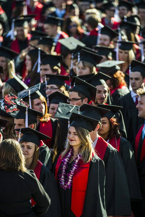 Chris Detrick  |  The Salt Lake Tribune
Students walk into the Huntsman Center before the University of Utah's 2014 Commencement Ceremonies Thursday May 1, 2014.
