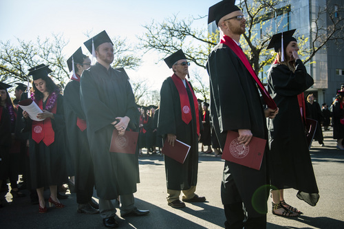 Chris Detrick  |  The Salt Lake Tribune
James Sterling, 69, who is graduating with a degree in English, walks into the Huntsman Center before the University of Utah's 2014 Commencement Ceremonies Thursday May 1, 2014.