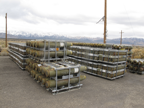 Nate Carlisle  |  Tribune file photo
Rows of 500-pound bombs sit along a road at the Tooele Army Depot on Nov. 20, 2013. The bombs are waiting to be refurbished so they can be detonated in combat.