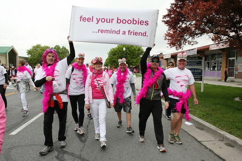Melissa Majchrzak  |  Special to the Tribune
Gail Winterfeld, breast cancer survivor of four years,walks with her group at the 18th Annual Susan G. Komen Race for the Cure at Library Square.