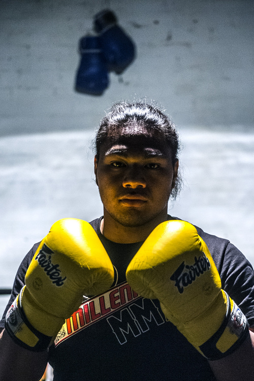 Chris Detrick  |  The Salt Lake Tribune
Siala Mou 'Bubba' Siliga, a heavyweight boxing champion, poses for a portrait at State Street Boxing Gym  Thursday May 8, 2014. Bubba will represent the state in next week's National Golden Gloves Boxing championships in Las Vegas.