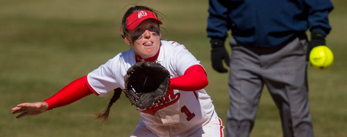 Trent Nelson  |  The Salt Lake Tribune
Utah's Hannah Flippen forces an out at second base as the University of Utah hosts Oregon, NCAA women's softball in Salt Lake City, Saturday, March 22, 2014.