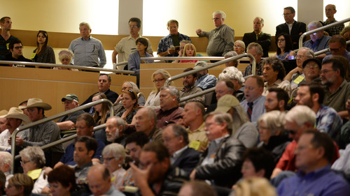 Steve Griffin  |  The Salt Lake Tribune


Citizens fill the auditorium at the Main Library in Salt Lake City, during a town hall meeting about who should control Utah's public lands Wednesday, May 14, 2014.