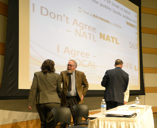 Steve Griffin  |  The Salt Lake Tribune


Utah House Speaker Rebecca Lockhart shakes hands with former BLM director Pat Shea following town hall meeting about who should control Utah's public lands at the Main Library in Salt Lake City, Wednesday, May 14, 2014.