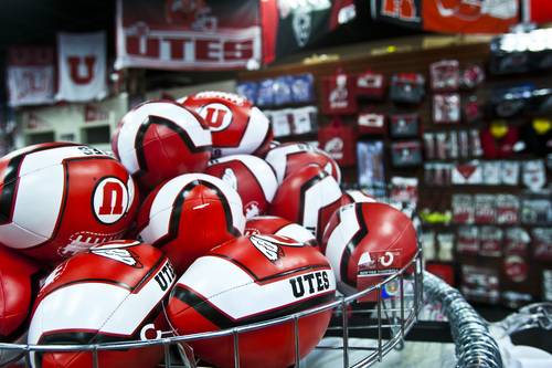 Chris Detrick  |  The Salt Lake Tribune
University of Utah merchandise for sale at Utah Red Zone store at 10497 S. State Street in Sandy. The U. will close the stores after they came under fire from the legislative auditor for competing with private business. File photo.