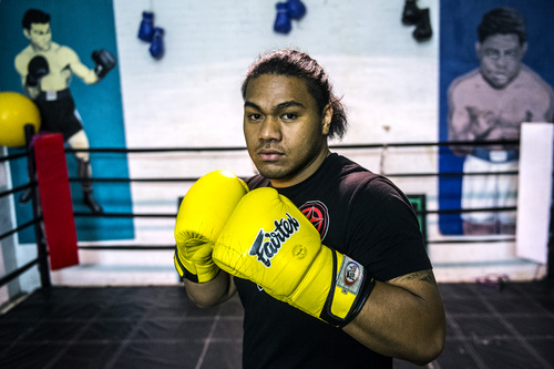 Chris Detrick  |  The Salt Lake Tribune
Siala Mou 'Bubba' Siliga, a heavyweight boxing champion, poses for a portrait at State Street Boxing Gym  Thursday May 8, 2014. Bubba will represent the state in next week's National Golden Gloves Boxing championships in Las Vegas.