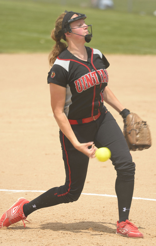 Leah Hogsten  |  The Salt Lake Tribune
Unitah pitcher Kylie Stringer. Stansbury High School girls softball team defeated Uintah High School 8-3 to win the 3A State Championship title Saturday, May 17, 2014 at the Spanish Fork Softball Complex.