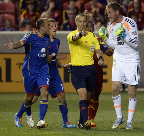 Rick Egan  |  The Salt Lake Tribune

Colorado Rapids complain about a a call, in MLS action, Real Salt Lake vs. The Colorado Rapids, at Rio Tinto Stadium, Saturday, May 17, 2014.