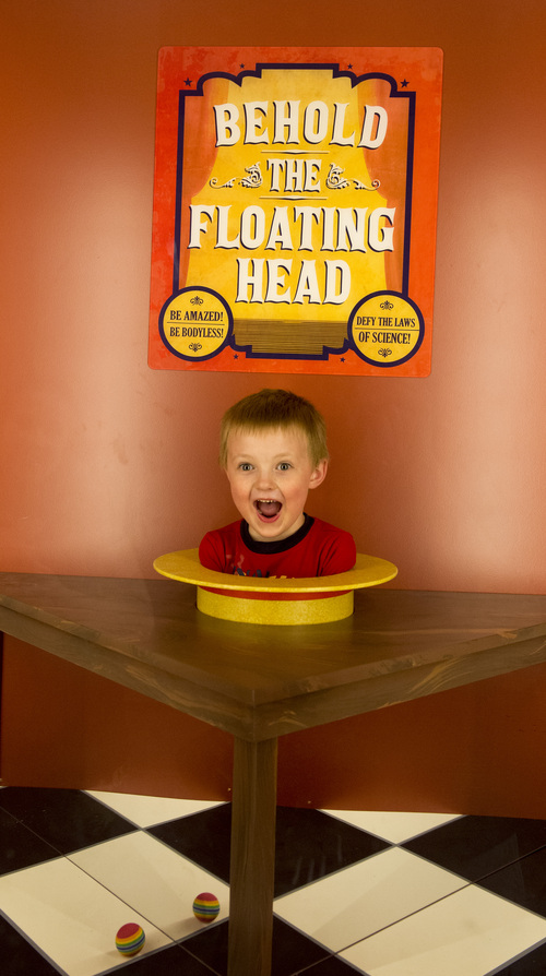 Rick Egan  |  The Salt Lake Tribune
Six-year-old Hunter Walker of Orem, appears to be a floating head in the Kidopolis section at the Museum of Natural Curiosity on Saturday at Thanksgiving Point.