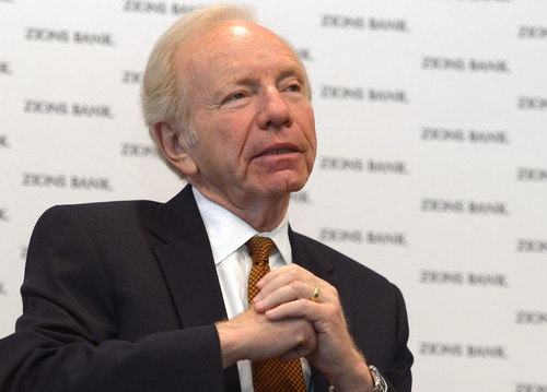 Leah Hogsten  |  The Salt Lake Tribune
Former Senator Joe Lieberman, who represented Connecticut in the U.S. Senate from 1988 to 2012, spoke about the United States' role in the global economy at Zions Bank's 13th annual Trade and Business Conference at the Salt Lake Marriott at City Creek ,Tuesday, May 20, 2014.