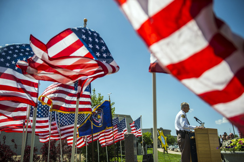 Chris Detrick  |  The Salt Lake Tribune
Sheriff James M. Winder speaks during the Annual Memorial Service for fallen deputies and officers killed in the line of duty at the Sheriff's Office building Wednesday May 21, 2014.