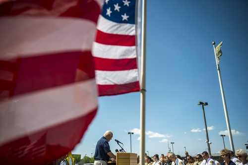 Chris Detrick  |  The Salt Lake Tribune
Chaplain Melvin Ward offers the invocation during the Annual Memorial Service for fallen deputies and officers killed in the line of duty at the Sheriff's Office building Wednesday May 21, 2014.