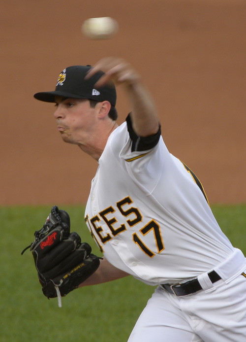 Leah Hogsten  |  The Salt Lake Tribune
Bees pitcher Brooks Raley pitched five innings. The Salt Lake Bees host the Fresno Grizzlies Friday, May 23, 2014 at Smith's Ballpark.