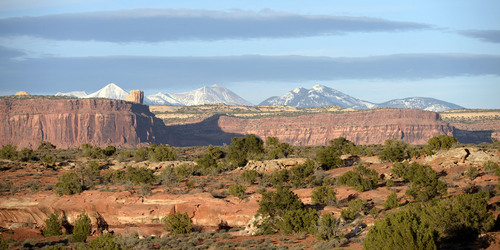 Al Hartmann  |  The Salt Lake Tribune 
Canyon Rims area just north of U-111 is an area up for consideration for inclusion into an expanded Canyonlands National Park. La Sal Mountain range lies far to the east.