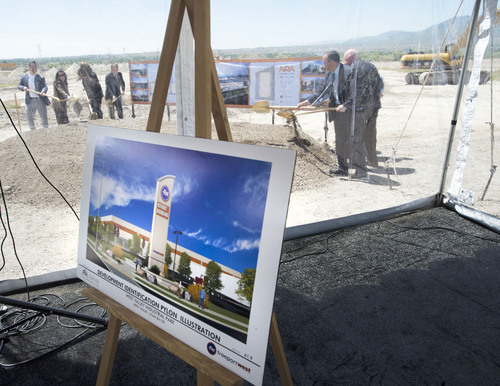 Steve Griffin  |  The Salt Lake Tribune

Dignitaries turn shovels of dirt during ground breaking ceremony for the new 23 million-square-foot industrial storage, warehousing and distribution center directly west of Rocky Mountain Raceway in West Valley City Thursday, May 29, 2014.