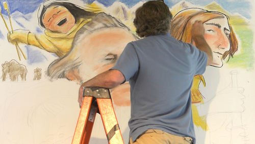 Rick Egan  |  The Salt Lake Tribune

Salt Lake Tribune editorial cartoonist, Pat works on a mural at the Leonardo,  Wednesday, May 28, 2014. Bagley is the artist in resident at The Leonardo.