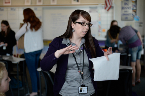 Francisco Kjolseth  |  The Salt Lake Tribune
Tami Ewell, a Language Arts teacher at Copper Mountain Middle school in Herriman, is one of the Teacher Innovators being honored in a KUED documentary. Ewell is known for using technology to connect her students with students in other countries and states. Currently her class is creating short story films to share with students in Brazil.